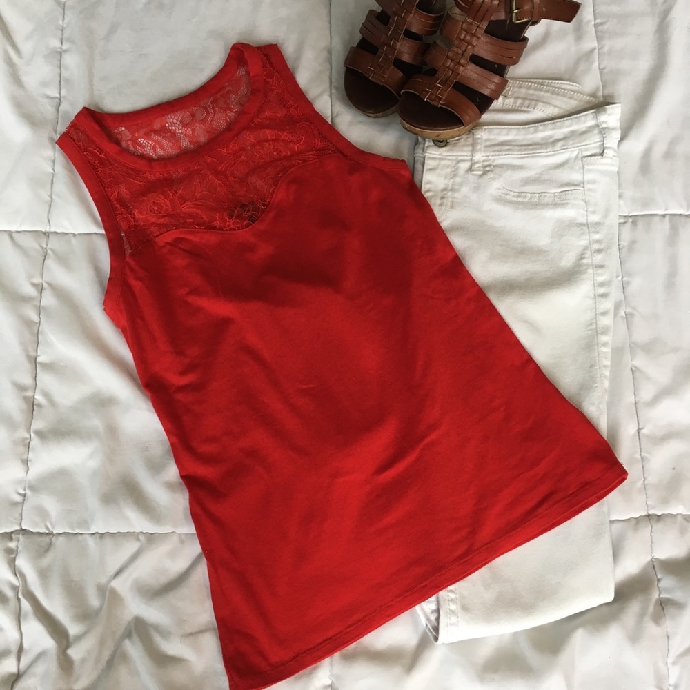 Express red lace top, xs